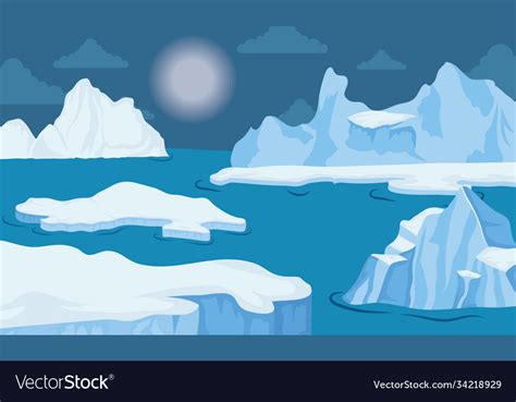 Iceberg Block Arctic Night Scene Landscape Vector Image