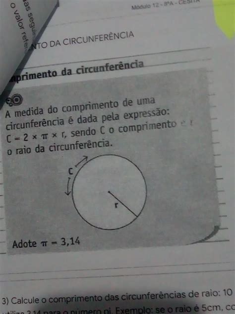 Qual O Raio De Uma Circunferência De 10 Cm - calcule o comprimento da circunferência de raio 10 cm e 20 cm utilize 3 ...