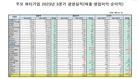 수출국 다변화로 3분기 K뷰티 선방주요 기업 평균 매출 1746억 전년비 06↑