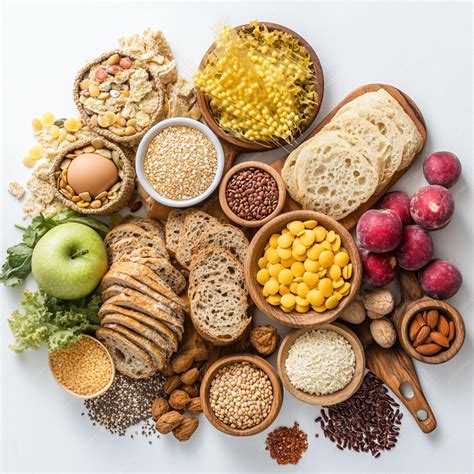 Carbohydrate rich foods displayed in a banner layout | Premium AI