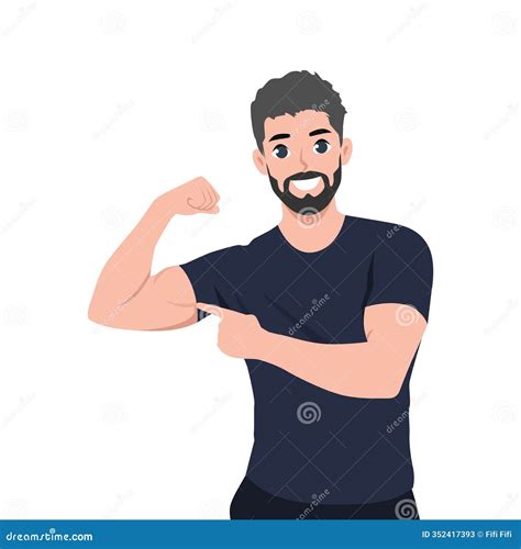 Young Man Shows Developed Bicep Muscle Stock Illustration