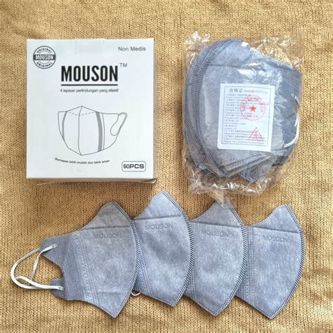 Jual MASKER 4 PLY DUCKBILL MOUSON EMBOSS GARIS ISI 50pcs PUTIH HITAM