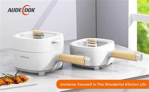 Audecook Electric Hot Pot With Steamer L Cermic Glaze Non Stick Frying Pan Cm Portable
