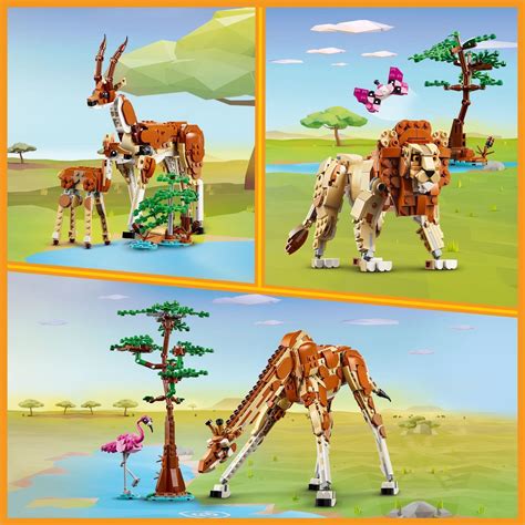 LEGO Creator 3 in 1 Wild Safari Animals Set, Giraffe, Gazelles or Lion