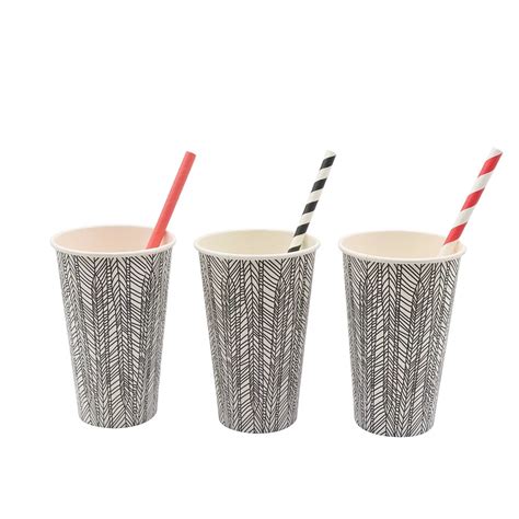 Single Use Disposable Eco Friendly Paper Cups With Drinking Straws Eco