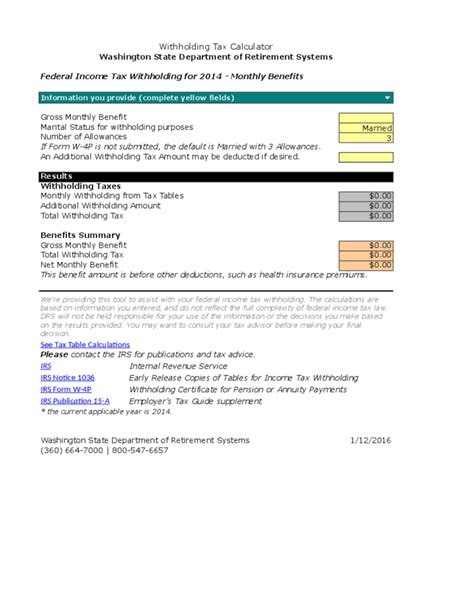 Federal Income Tax Withholding Calculator Free Download