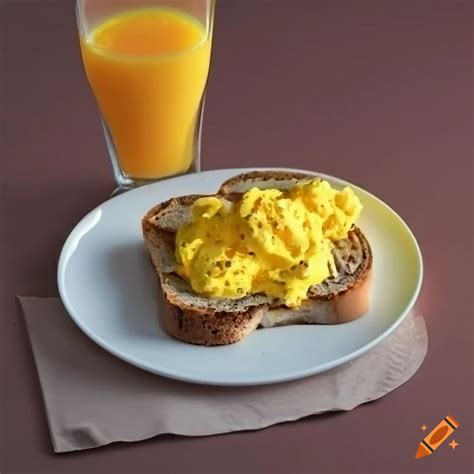 Scrambled Eggs On Toast With Orange Juice On Craiyon