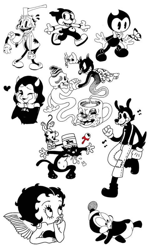 An Image Of Cartoon Characters In Black And White