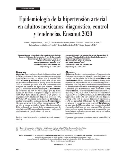 Pdf Epidemiolog A De La Hipertensi N Arterial En Adultos Mexicanos