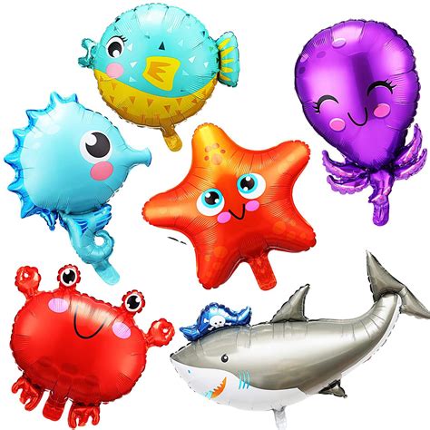 Buy 6 Pieces Large Ocean Animals Foil Balloon Sea Creatures Fish