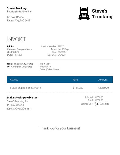 Eight Keys To A Rock Solid Trucking Invoice RTSinc