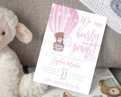 Bear Hot Air Balloon Baby Shower Invitation Template We Can Etsy