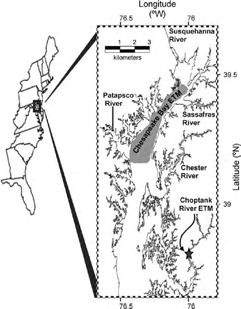 Map of the US east coast, with Chesapeake Bay and its tributaries... | Download Scientific Diagram