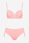 Różowe Bikini Dwuczęściowe Usztywniany Biustonosz na Cienkich Ramiączkach Majtki Figi Ściągane