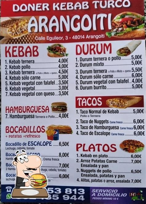 Carta Del Restaurante Doner Kebab Bilbao Egileor Kalea