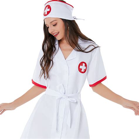 Pcs Sexy Nurse Uniform Belted Gown Adult Cosplay Mini Dress Sex Robe Lingerie Costume N