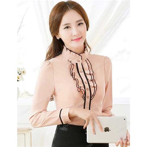 Đồng Phục Áo Sơ Mi Nữ Công Sở Màu Hồng Nude Cổ Bèo