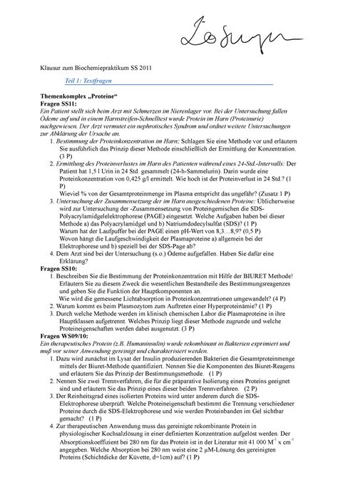 Biochemie Sortiert Nach Themen Altklausuren Klausur Zum