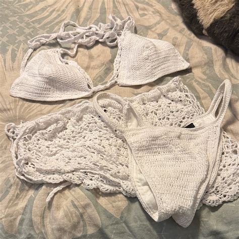 Doll Swimwear White Crochet Bikini Set Gem