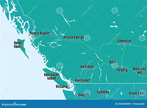 Simple Map Of Province British Columbia And Alberta In Canada And