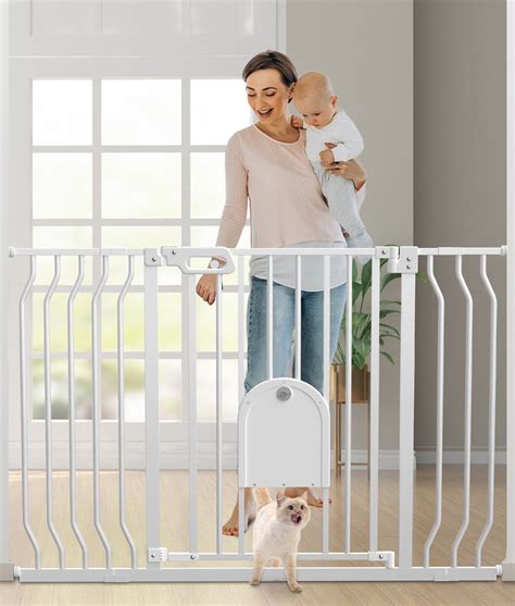 Wisairt Extra Wide Metal Baby Gate,29.5"-48.8" with Pet Door,Pressure Mounted for Stairs and ...