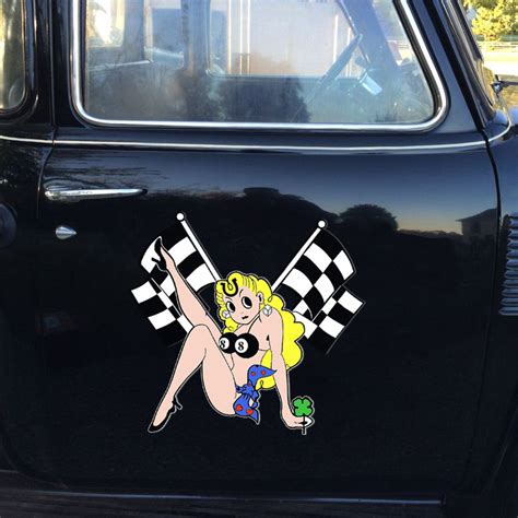 2 Pcs Lady Luck Pinup Girl Hot Rod Vinyl Sticker Bluefink
