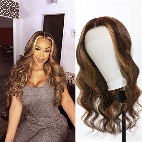 Body Wave Ombre Honey Blonde Highlight Lace Frontal Wig Human Hair Wigs 4 27 13x4 Ombre