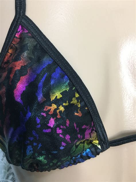Rainbow Foil Velvet String Thong Bikini Set Exotic Stripper Etsy