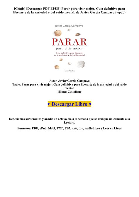 Libro Descargar Pdf Epub Parar Para Vivir Mejor Gu A Definitiva Para