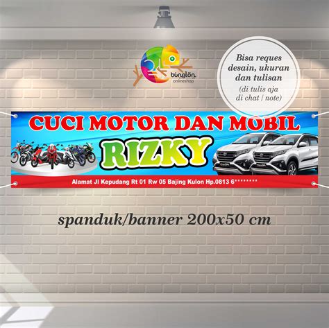 Spanduk Banner 200x50cm Cucian Motor Cuci Mobil Free Desain Spanduk