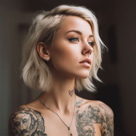 Close Up Photo Beautiful Instagram Blonde Tattooed Model In Her Late S In Blonde Tattoo
