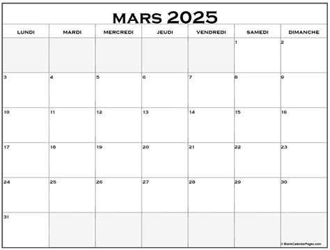 Mars Calendrier Imprimable Calendrier Gratuit