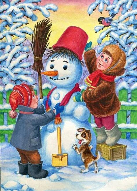 Solve Autour Du Bonhomme De Neige Jigsaw Puzzle Online With Pieces