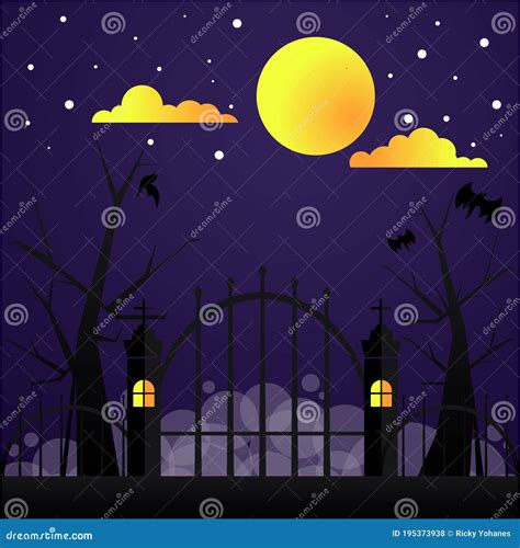 Halloween Dark Graveyard Gate Background Stock Vector Illustration Of