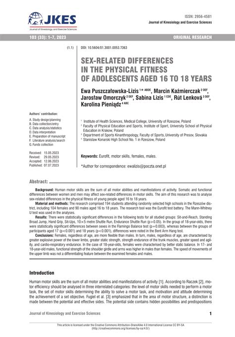 Pdf Sex Related Differences In The Physical Fitness Of Adolescents Aged To Years