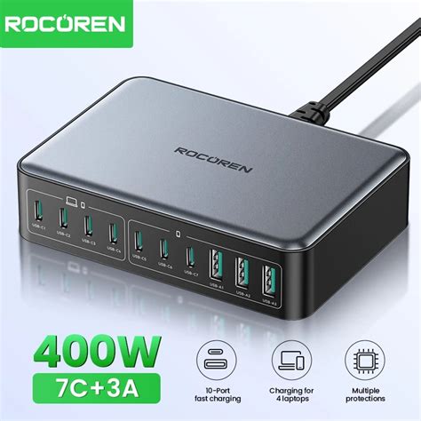 Rocoren 400 Вт 10 в 1 Многопортовое настольное зарядное устройство GaN ...