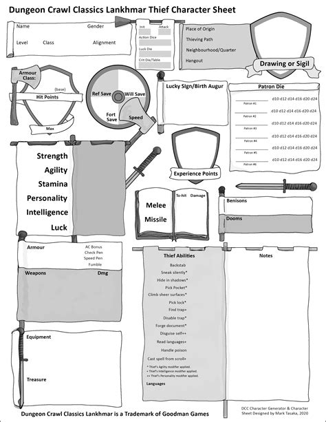 Dungeon Crawl Classics Lankhmar Thief Character Sheet Character Sheet Thief Character