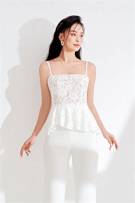 Esm Laced Peplum Top In Nude Pink Chello