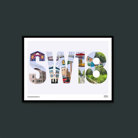 SW18 Wandsworth Postcode Print – London art prints and gifts by Scene