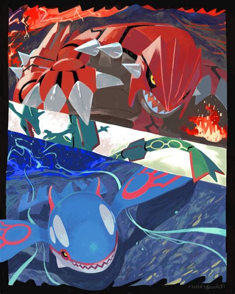 Rayquaza Kyogre And Groudon Pokemon Drawn By Kochi8i Danbooru