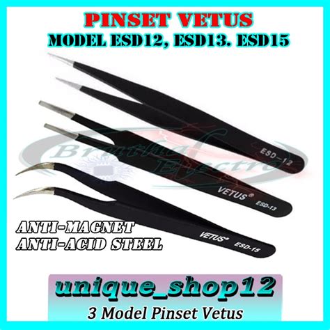 Jual Pinset Vetus Tweezer Bengkok Lurus Lancip Lurus Tumpul Esd