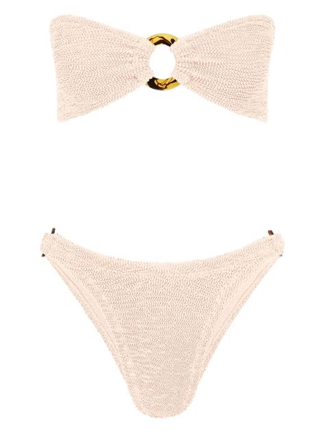 Hunza G Gloria Bandeau Crinkle Bikini Neutrals FARFETCH