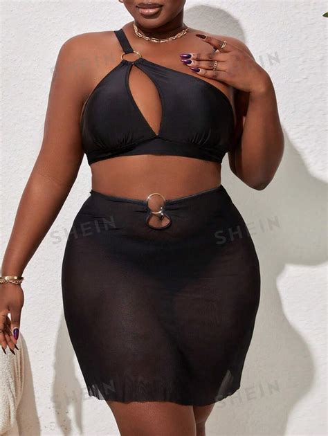 SHEIN SHEIN Swim Curve Conjunto De Bikini De Talla Grande Con Diseño Circular De Recorte