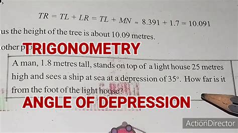 Angle Of Depression Trigonometry Youtube