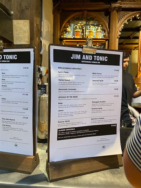 Menu At Jim Tonic Mercato Mayfair Pub Bar London