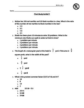 grade math final study guide  ms callihans math corner tpt