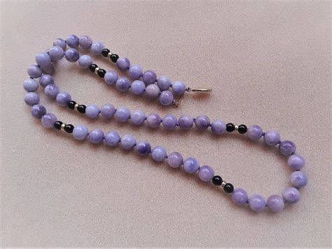 Lavender Jadeite Black Onyx K Gold Necklace Length Fine Finds