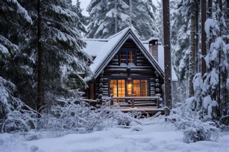 Premium Ai Image Winter Wonderland Retreat Cozy Snowy Cabin Nestled