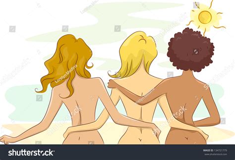 Vektor Stok Illustration Showing Back View Nude Girls Tanpa Royalti 134721779 Shutterstock