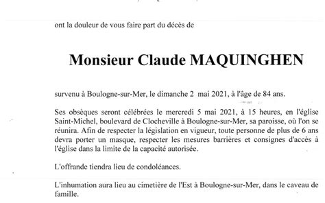 Monsieur Claude MAQUINGHEN Pompes Funèbres Toupet Sotty